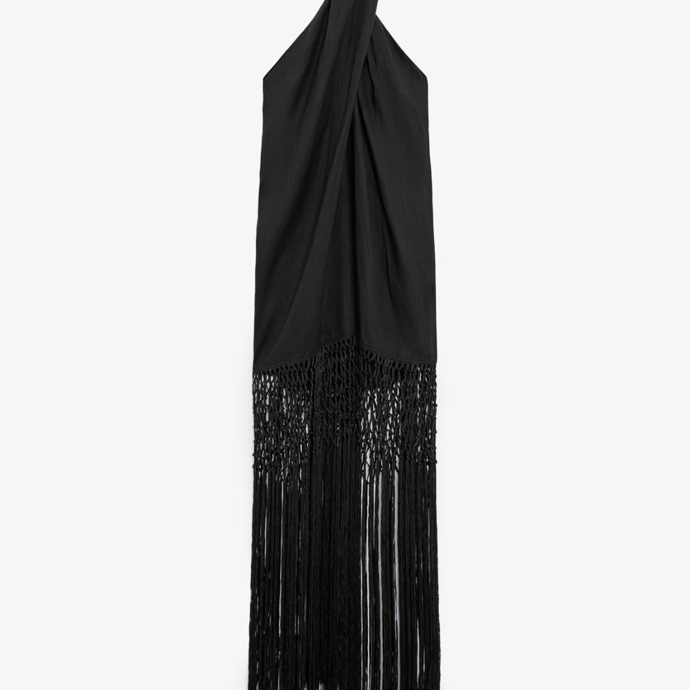Zara limited edition fringe linen backless dress you cannot miss - Picture 7 of 11